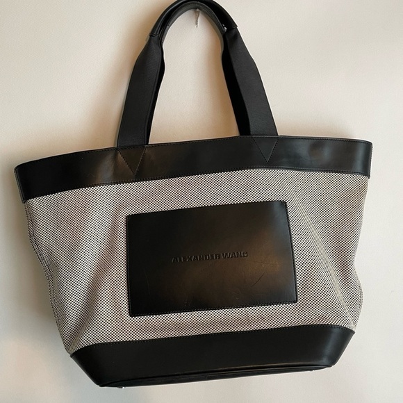 ALEXANDER WANG Black Canvas Leather Tote Bag large - Picture 1 of 10